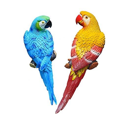 Ascebrk Parrot Statues for Garden, Indoor Outdoor Parrot Statues and Figurines,Resin Hanging Macaw Sculpture Wall Decorations Tree Animal Birds Statues Tropical Decor for Patio Lawn Yard Home