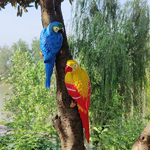 Ascebrk Parrot Statues for Garden, Indoor Outdoor Parrot Statues and Figurines,Resin Hanging Macaw Sculpture Wall Decorations Tree Animal Birds Statues Tropical Decor for Patio Lawn Yard Home