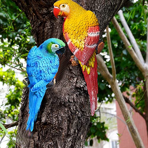 Ascebrk Parrot Statues for Garden, Indoor Outdoor Parrot Statues and Figurines,Resin Hanging Macaw Sculpture Wall Decorations Tree Animal Birds Statues Tropical Decor for Patio Lawn Yard Home