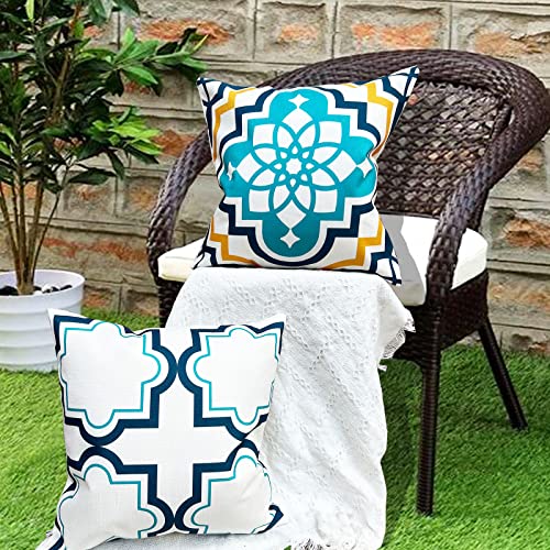 EastTree Outdoor Pillow Covers Pack of 2 Outdoor Indoor Waterproof Pillows Boho Decorative Throw Pillow Cover for Patio Furniture Garden, 18 x 18 inches Blue Print