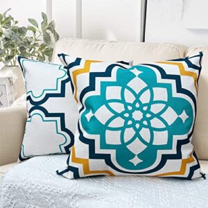 EastTree Outdoor Pillow Covers Pack of 2 Outdoor Indoor Waterproof Pillows Boho Decorative Throw Pillow Cover for Patio Furniture Garden, 18 x 18 inches Blue Print