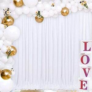 Joydeco White Backdrop Curtains for Wedding Parties, Photography Backdrop Drapes for Wedding Decorations Birthday, Wrinkle Free Polyester 5ft*10ft Fabric Drape 2 Panels with Rod Pockets