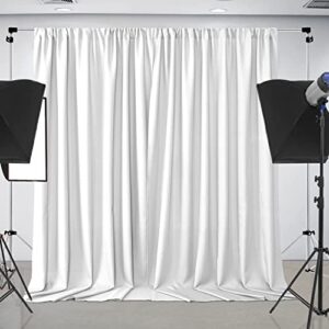 Joydeco White Backdrop Curtains for Wedding Parties, Photography Backdrop Drapes for Wedding Decorations Birthday, Wrinkle Free Polyester 5ft*10ft Fabric Drape 2 Panels with Rod Pockets