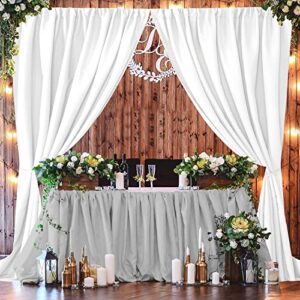 Joydeco White Backdrop Curtains for Wedding Parties, Photography Backdrop Drapes for Wedding Decorations Birthday, Wrinkle Free Polyester 5ft*10ft Fabric Drape 2 Panels with Rod Pockets