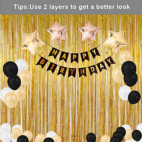 BEAYFILY 3 Pack Fringe Curtains Party Decorations,Tinsel Backdrop Curtains for Parties,Photo Booth Wedding Graduations Birthday Christmas Event Party Supplies (Golden)