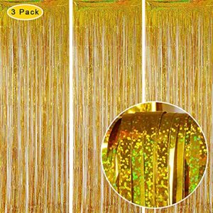 BEAYFILY 3 Pack Fringe Curtains Party Decorations,Tinsel Backdrop Curtains for Parties,Photo Booth Wedding Graduations Birthday Christmas Event Party Supplies (Golden)