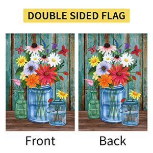 Spring Garden Flag 12 x 18 Inch Burlap Double Sided Vertical Welcome Spring Summer Flags Vase Flower Garden Yard Banners for Outside Seasonal Decoration