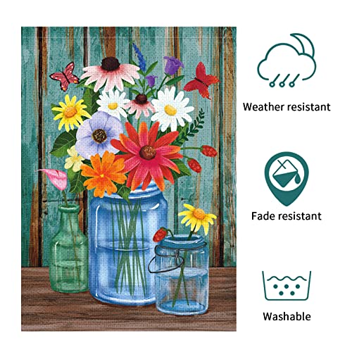 Spring Garden Flag 12 x 18 Inch Burlap Double Sided Vertical Welcome Spring Summer Flags Vase Flower Garden Yard Banners for Outside Seasonal Decoration