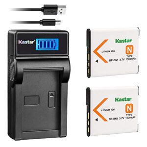 kastar battery (x2) & lcd slim usb charger for sony np-bn1 npbn1 bc-csn and cyber-shot dsc-qx10 qx30 qx100 dsc-tf1 dsc-tx10 tx20 tx30 dsc-w530 dsc-w570 dsc-w650 dsc-w800 dsc-w830 digital camera +more