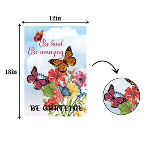 MEFENG Be Kind Be Amazing Be Grateful Garden Flag - Seasonal Summer Spring Welcome Garden Banner - Butterfly Flower Lawn Sign Yard Flag - Durable & Fade Resistant -Double Sided 12 x 18 Inch