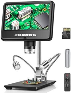2k lcd digital microscope 1200x, dcorn 7″ 24mp hdmi microscope, soldering coin microscope with lights, extension tube & 32gb card included, coin magnifier with light