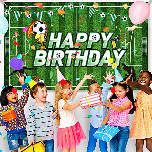 Soccer Birthday Party Backdrop Football Field Photo Background Soccer Theme Birthday Party Decorations Photo Booth Props for Boys Kids Cake Table Decorations, 5.9 x 3.6 Feet