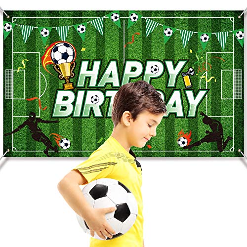 Soccer Birthday Party Backdrop Football Field Photo Background Soccer Theme Birthday Party Decorations Photo Booth Props for Boys Kids Cake Table Decorations, 5.9 x 3.6 Feet