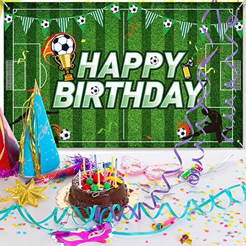 Soccer Birthday Party Backdrop Football Field Photo Background Soccer Theme Birthday Party Decorations Photo Booth Props for Boys Kids Cake Table Decorations, 5.9 x 3.6 Feet