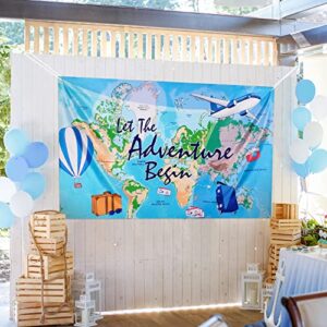 Bon Voyage Birthday Party Backdrop - 73'' X 43'' Travel Themed Party Decorations Supplies Around The World Photo Background Adventure Time Banner for Graduation Baby Shower Going Away