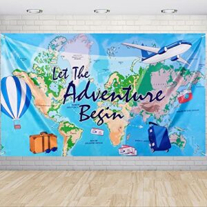 bon voyage birthday party backdrop – 73” x 43” travel themed party decorations supplies around the world photo background adventure time banner for graduation baby shower going away