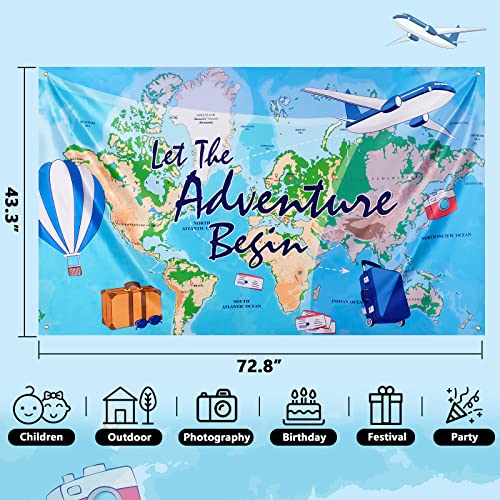 Bon Voyage Birthday Party Backdrop - 73'' X 43'' Travel Themed Party Decorations Supplies Around The World Photo Background Adventure Time Banner for Graduation Baby Shower Going Away