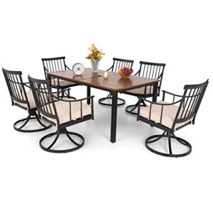 phi villa metal patio dining det 6,7 piece metal outdoor dining table set – 1 rectangle expanding dining table and 6 swivel chairs garden outdoor chairs