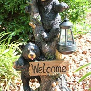 Ebros Climbing Black Bear Cubs Garden Light Statue Figurine Solar LED Lantern Light Welcome Sign Guest Greeter Decor for Patio Poolside Garden Home