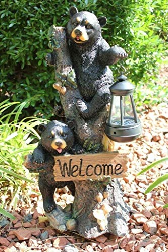 Ebros Climbing Black Bear Cubs Garden Light Statue Figurine Solar LED Lantern Light Welcome Sign Guest Greeter Decor for Patio Poolside Garden Home