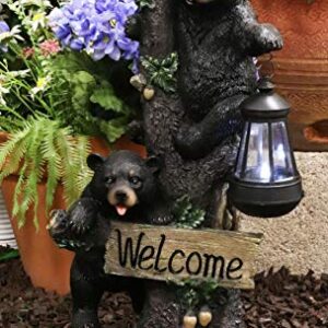 Ebros Climbing Black Bear Cubs Garden Light Statue Figurine Solar LED Lantern Light Welcome Sign Guest Greeter Decor for Patio Poolside Garden Home