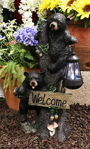 Ebros Climbing Black Bear Cubs Garden Light Statue Figurine Solar LED Lantern Light Welcome Sign Guest Greeter Decor for Patio Poolside Garden Home