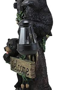 Ebros Climbing Black Bear Cubs Garden Light Statue Figurine Solar LED Lantern Light Welcome Sign Guest Greeter Decor for Patio Poolside Garden Home