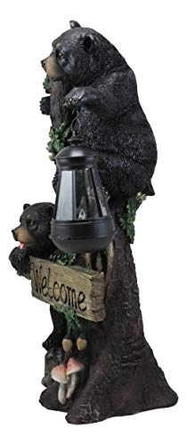 Ebros Climbing Black Bear Cubs Garden Light Statue Figurine Solar LED Lantern Light Welcome Sign Guest Greeter Decor for Patio Poolside Garden Home