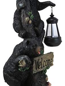 Ebros Climbing Black Bear Cubs Garden Light Statue Figurine Solar LED Lantern Light Welcome Sign Guest Greeter Decor for Patio Poolside Garden Home