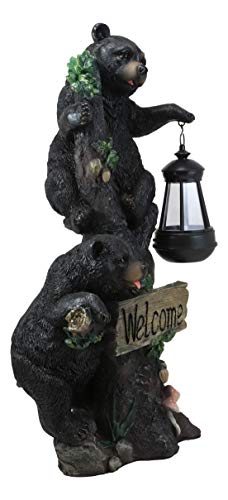 Ebros Climbing Black Bear Cubs Garden Light Statue Figurine Solar LED Lantern Light Welcome Sign Guest Greeter Decor for Patio Poolside Garden Home