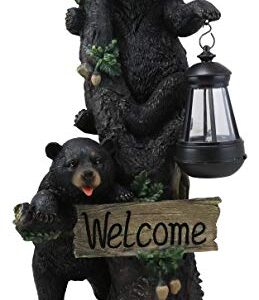 Ebros Climbing Black Bear Cubs Garden Light Statue Figurine Solar LED Lantern Light Welcome Sign Guest Greeter Decor for Patio Poolside Garden Home