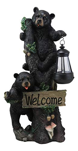 Ebros Climbing Black Bear Cubs Garden Light Statue Figurine Solar LED Lantern Light Welcome Sign Guest Greeter Decor for Patio Poolside Garden Home