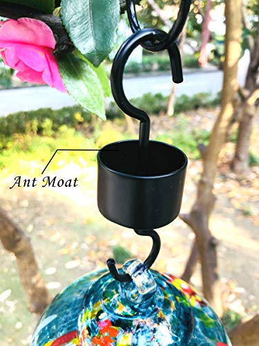 REZIPO Hummingbird Feeder with Perch - Hand Blown Glass - Blue - 38 Fluid Ounces Hummingbird Nectar Capacity Include Hanging Wires and Moat Hook