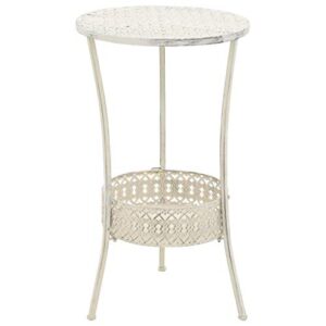canditree outdoor round metal bistro table, vintage style side table with storage basket for balcony patio garden (white)