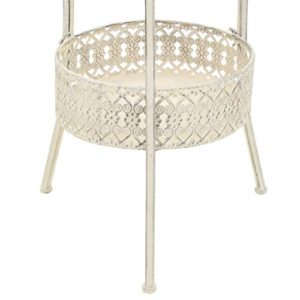 Canditree Outdoor Round Metal Bistro Table, Vintage Style Side Table with Storage Basket for Balcony Patio Garden (White)