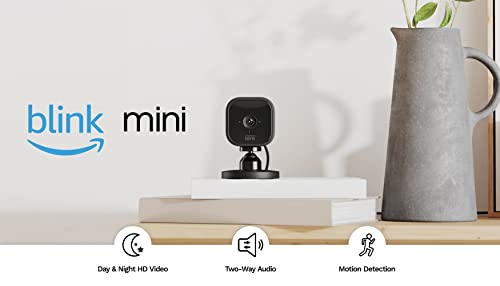 Blink Mini – Compact indoor plug-in smart security camera, 1080p HD video, night vision, motion detection, two-way audio, easy set up, Works with Alexa – 1 camera (Black)