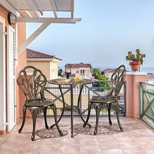 Yaheetech Patio Bistro Sets 3 Piece, Outdoor Rust-Resistant Cast Aluminum Garden Table and Chairs, Bronze