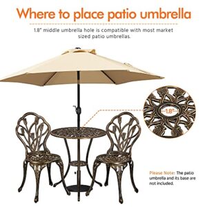 Yaheetech Patio Bistro Sets 3 Piece, Outdoor Rust-Resistant Cast Aluminum Garden Table and Chairs, Bronze