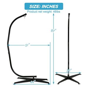 HCY Hammock Chair Stand, C Stand Hanging Hammock Stand Only Heavy Duty Steel Weather Resistant 360 Degree Rotation Hammock Air Porch Swing Chair, Porch Garden Patio (Black), 44inch(L)x87inch(H)