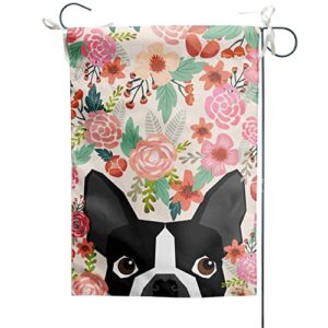 boston terrier garden flag small – flower dog house flag welcome holiday yard flag spring garden decor dogs flag banner double sided outdoor flags 12×18