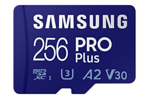 samsung pro plus + adapter 256gb microsdxc up to 160mb/s uhs-i, u3, a2, v30, full hd & 4k uhd memory card for android smartphones, tablets, go pro and dji drone (mb-md256ka/am)