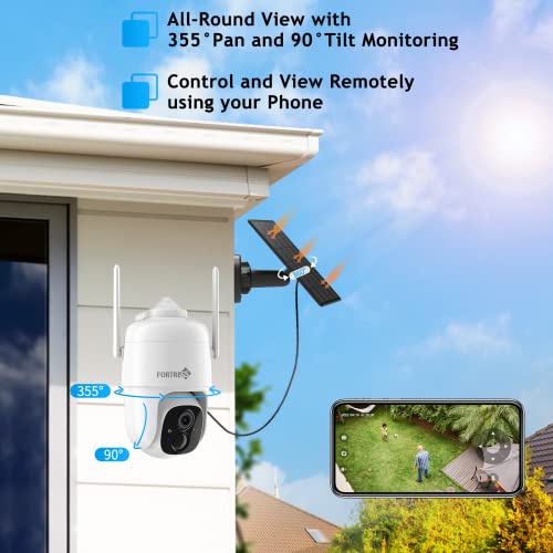 Solar Outdoor Security Camera, Wireless 3MP Pan Tilt 360° View WiFi Weatherproof Surveillance Camera Support Color Night Vision, Alexa, Siren Alarm, Spotlight Motion Detection, 2 Way Audio, Cloud/SD