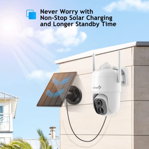 Solar Outdoor Security Camera, Wireless 3MP Pan Tilt 360° View WiFi Weatherproof Surveillance Camera Support Color Night Vision, Alexa, Siren Alarm, Spotlight Motion Detection, 2 Way Audio, Cloud/SD