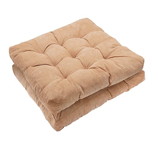 Tiita Outdoor Chair Cushions Square Floor Pillows Thicken Tufted Patio Seat Cushion Pads for Yoga Meditation Garden Living Room Balcony Office Set of 2, 22x22 Inch, Light Brown