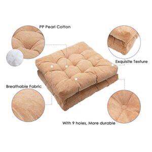 Tiita Outdoor Chair Cushions Square Floor Pillows Thicken Tufted Patio Seat Cushion Pads for Yoga Meditation Garden Living Room Balcony Office Set of 2, 22x22 Inch, Light Brown