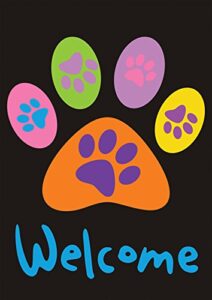 toland home garden 112670 welcome paws- black paw print flag 12×18 inch double sided paw print garden flag for outdoor house cat dog flag yard decoration