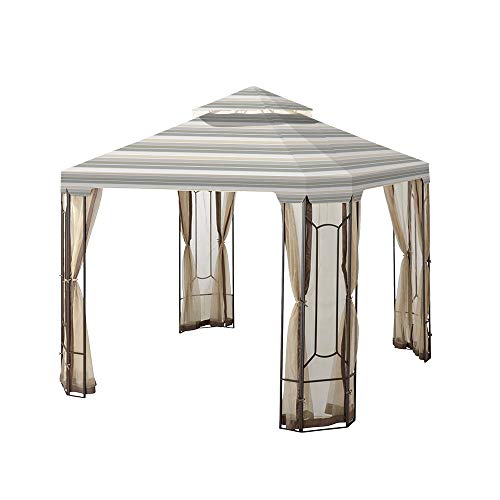 Garden Winds Replacement Canopy Top Cover for The Cottleville Gazebo - Standard 350 - Stripe Stone