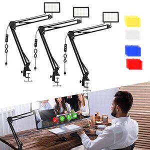 3 packs 70 led video conference lighting with c clamp arm stand/color filters, obeamiu 5600k usb studio light kit for photography, portrait youtube, zoom call, live streaming