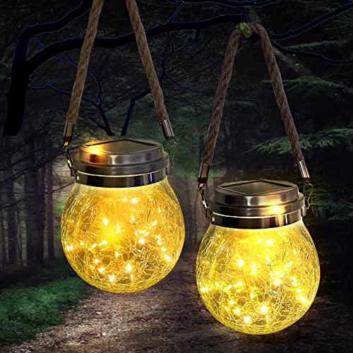 XRR Solar Lantern, 2 Pack 30 LED Halloween Christmas Outdoor Hanging Lanterns Waterproof Solar Lights Garden Decor Decorative Backyard Solar Lanterns for Backyard Fence Pathway (Warm White)