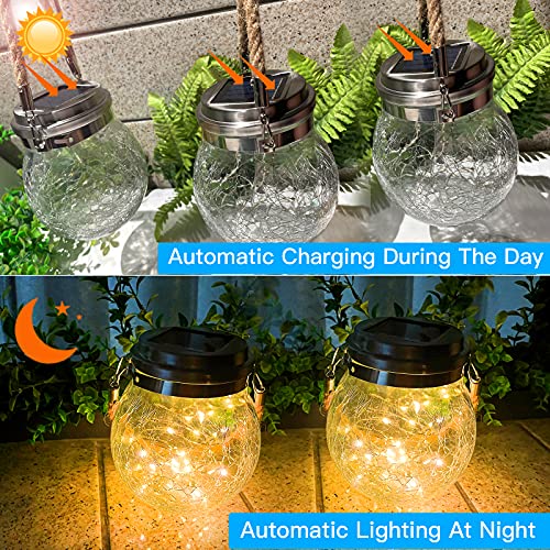 XRR Solar Lantern, 2 Pack 30 LED Halloween Christmas Outdoor Hanging Lanterns Waterproof Solar Lights Garden Decor Decorative Backyard Solar Lanterns for Backyard Fence Pathway (Warm White)